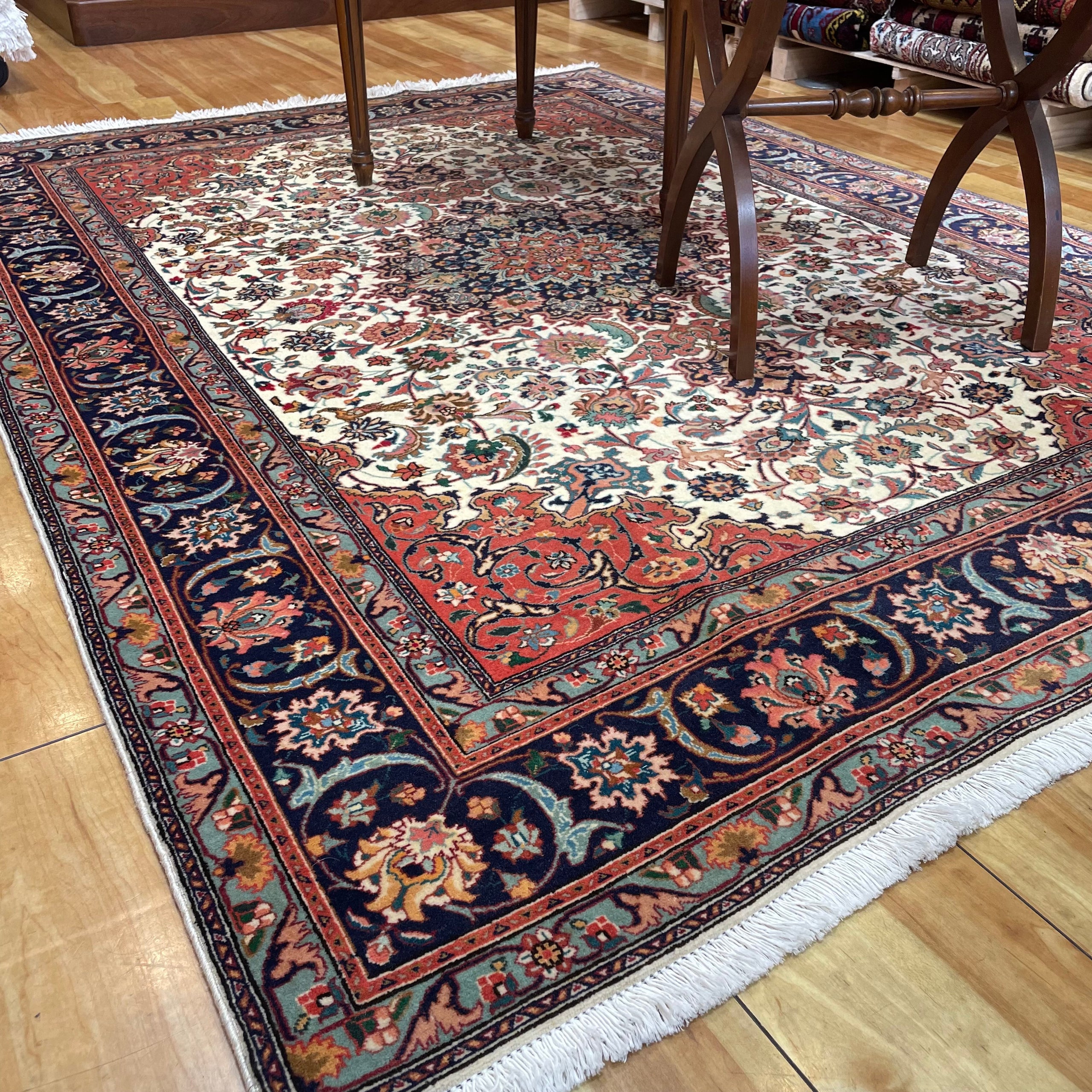 ペルシャ手織りタブリーズ ヴィンテージ ラウンド ラグ 62cm x 62cm